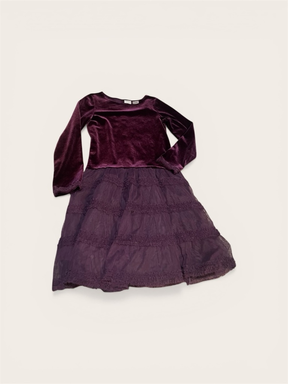 Talbots Girls Purple Velvet Bodice Tiered Skirt Formal Dress